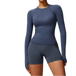 Hauts de sport compressifs à manches longues, respirants, légers, sans coutures, extensibles dans quatre directions, pour le yoga - Product Image 1