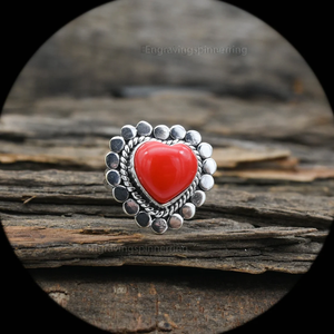 Bague en forme de cœur en corail rouge, argent sterling 925, faite à la main, pour anniversaire, mariage, bijou en corail, cadeau pour elle - Product Image 2
