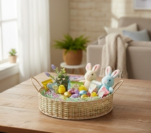 Panier ou plateau rond artisanal en jonc de mer tressé multifonctionnel avec poignées pour centre de table d'automne, décoration de maison - Product Image 2