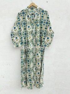 Vestido Midi Casual de Algodón 100%, Tejido Transpirable con Estampado Floral, Corte en A, Cuello en V, Manga Tres Cuartos, para Primavera - Product Image 2