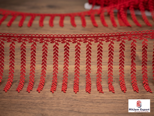 Ribete de encaje rojo con flecos HitJem para exportación, borde decorativo de algodón con borlas para textiles de moda - Product Image 1
