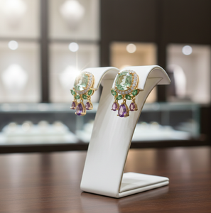 Pendientes de Amatista Verde con Corte Cojín de 10 mm, Multicorales con Circonitas, 12 g, Plata de Ley 925, Chapados en Oro de 18 Quilates, Pendientes Pequeños, Regalo para Mujer - Product Image 2