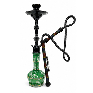 Luxury Farida Hookahs Egyptian Metal Fluted Lacquer Technique <b>Mini</b> Black Hookah & Green <b>Vase</b> Shisha Smoking - Product Image 1