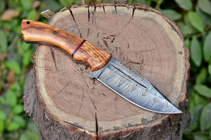 Couteau de chasse et de boucher artisanal en acier Damas, manche en bois d'olivier, lame à pointe tombante, longueur totale de 10 pouces, couteau de qualité supérieure - Product Image 5