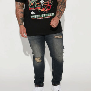 Pantalones vaqueros de mezclilla lavados a la piedra de moda para hombre, de gran gramaje, con efecto desgastado por el sol, estilo streetwear, holgados y rasgados, ¡los más vendidos! - Product Image 2