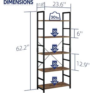 Libreria Moderna a 5 Ripiani, Alta e Vintage, Organizzatore per Camera da Letto, Soggiorno e Ufficio Domestico - Product Image 3