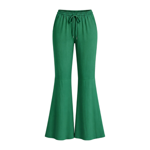 Pantalones Acampanados Personalizados para Mujer, Cintura Media Elástica, 100% Algodón, Ecológicos, Fabricante de Ropa OEM ODM, Venta al Por Mayor - Product Image 4