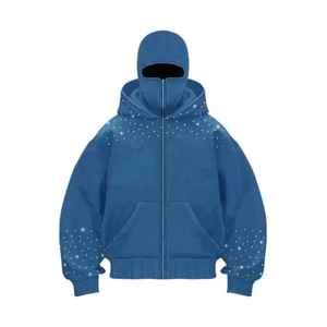Cagoule de ski intégrale zippée pour homme, personnalisable avec logo, en polaire de coton, style ninja, ornée de strass, coupe oversize et épaisse - Product Image 2
