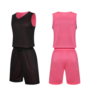 Conjunto de Camiseta de Baloncesto Unisex para Adultos, Sin Mangas, Cuello en V, Malla Transpirable, 100% Poliéster, Uniformes Deportivos, Negro y Rosa - Product Image 1