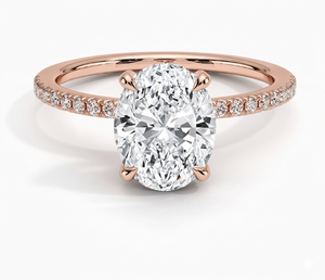 Bague de fiançailles en diamant taille ovale Juliet avec bande pavée halo pour femme, diamants de laboratoire - Product Image 1