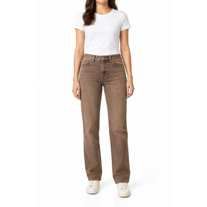 Jean en denim stretch skinny taille mi-haute pour femme - Teinte marron avec logo brodé Tailles XS-6XL - Product Image 1