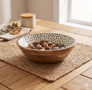 Nouvel arrivage d'autocollant de bol rond en bois émaillé naturel pour servir des aliments, mélanger de la salade, des fruits, de la vaisselle faite à la main - Product Image 1