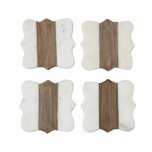 Sous-verres en bois et marbre de style occidental, forme géométrique, lot de quatre, pour cadeaux d'affaires - Product Image 1