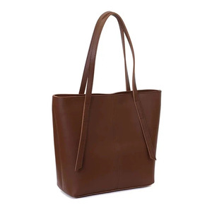 Sac fourre-tout en cuir véritable marron pour femme avec pochette assortie, fermeture éclair, design élégant et minimaliste pour le shopping, le travail, les voyages et l'usage quotidien - Product Image 3