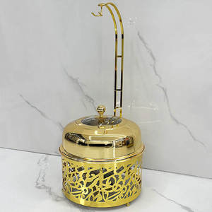 Chafing Dish <b>Buffet</b> Food Warmer Gold Finish Ornate Pillar Stand Glass Lid Wedding Catering <b>Server</b> - Product Image 1