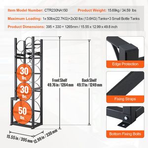 Rack per Serbatoi di Refrigerante 15.55x12.99x49.8 pollici con 1 Serbatoio da 50 libbre, 2 Serbatoi da 30 libbre e 3 Supporti per Bombole Piccole - Product Image 4