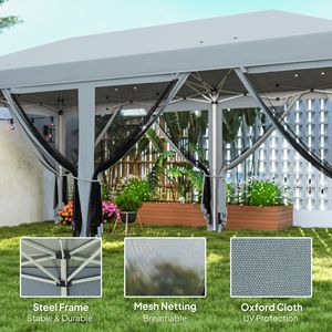 Gazebo Pop-Up Grigio 10x20 per Esterni con 6 Pareti Laterali in Rete per Feste, Eventi, Giardino e Prato - Product Image 4