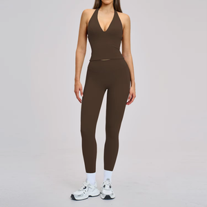 Conjunto de Yoga de 2 Piezas para Mujer, Talla Grande, Transpirable, 100% Poliéster, Cintura Elástica Acanalada, Largo Completo, Diseño Liso, 280g, Digital - Product Image 2