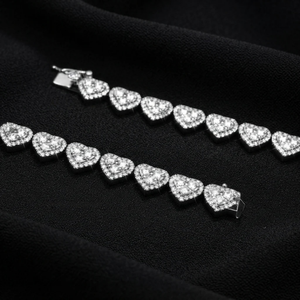 Collar de Cadena con Eslabones de Corazón de Plata 925 con Diamante Moissanita Cultivado en Laboratorio, Chapado en Plata, Joyería Unisex de Lujo Estilo Hip Hop para Boda y Compromiso - Product Image 4