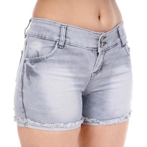 Shorts de mezclilla para mujer, cintura media, ecológicos, lavados a la piedra, con cinturón, estilo vintage, casual, de verano, corte regular, de algodón, con dobladillo deshilachado - Product Image 1