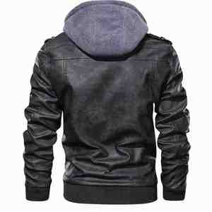 Factory Wholesale Fashion <b>Men</b> Racer Motorcycle PU Leather <b>Jackets</b> Plus Size Hooded Coat Brown Black <b>Warm</b> <b>Jacket</b> - Product Image 4
