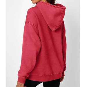 Hoodie oversize femme en coton délavé, couleur unie, manches longues, épaules tombantes, style streetwear, directement de l'usine - Product Image 2