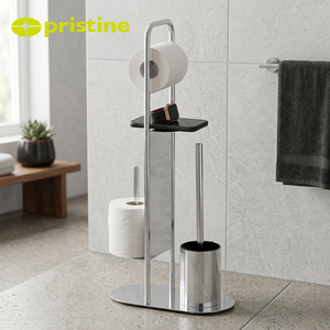Modern Free Standing Toilet Paper Holder with Brush Holder Steel Oval Base Tiered Design <b>Bathroom</b> <b>Accessory</b> - Product Image 4