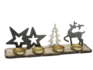 Élégant Porte-Bougie de Noël Fait Main en Aluminium avec Étoiles, Arbre et Renne, Base en Écorce de Bois Naturel, Décoration de Table Festive pour les Fêtes - Product Image 3