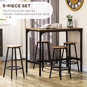 Set di mobili da Bar industriali in 5 pezzi sgabelli rotondi con struttura in metallo e tavolo per sala da pranzo da Pub - Product Image 4