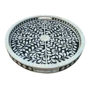 Plateaux ronds élégants en bois faits à la main avec incrustations de os pour la restauration, la maison, l'hôtel, le restaurant, les mariages, les fêtes, le service de table - Product Image 4