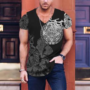 Camiseta estampada personalizada con cuello en V de alta calidad para hombre, suave, transpirable, informal, de verano, a precio de fábrica. - Product Image 1