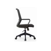 Chaise de bureau ergonomique moderne en maille, hauteur réglable, accoudoirs fixes, base pivotante, appui-tête intégré, design minimaliste noir pour