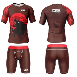Venta al por mayor directa de fábrica: Conjunto de compresión transpirable para hombre con diseño personalizado y estampado digital por transferencia térmica para MMA (Rash Guard) - Product Image 1