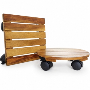 Support de plante minimaliste en bois d'acacia carré de 30 cm, 4 roulettes en PP verrouillables à 360 degrés, support de pot roulant de 80 kg pour sol intérieur/extérieur - Product Image 1