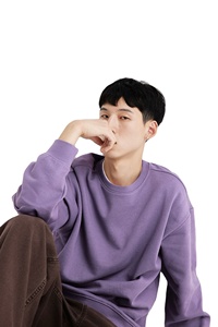 Men's Premium Quality OEM &ODM Customized Loose Fit Round Neck Ribbed Cotton Blend <b>Fabric</b> <b>Purple</b> Full Sleeve Dropped Shoulder - Product Image 3