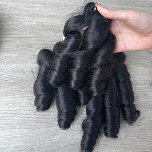 Precio al por mayor 100% Raw Virgin vietnamita humano encaje peluca trama hinchable rizado Color Natural Super doble dibujado extensiones de cabello - Product Image 5