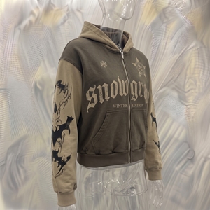 เสื้อฮู้ดซิป Snowgrace รุ่น Autumn Edition สไตล์สตรีทแวร์ ยูนิเซ็กซ์ ผ้าฝ้าย 100% เฟรนช์เทอร์รี่ พิมพ์ลายเพชร ดีไซน์โอเวอร์ไซส์ - Product Image 2