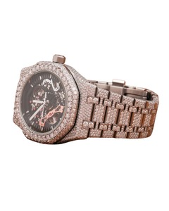 Men's Hip Hop Iced Out Round Diamond <b>Case</b> Quartz Movement <b>Watch</b> VVS Moissanite Stainless Steel in Smart Black Dial Custom - Product Image 4