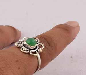 Natural Green <b>Jade</b> <b>Ring</b> 925 Sterling Silver Vintage Style Genuine Green Gemstone <b>Ring</b> for Women Handcrafted Boho Fine Jewelry - Product Image 3