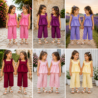 Lot de Vêtements pour Enfants en Gros : Ensemble Haut à Volants et Jupe pour Filles, Manches Longues, Motif Floral, en Coton – Vente en Gros pour l'Exportation