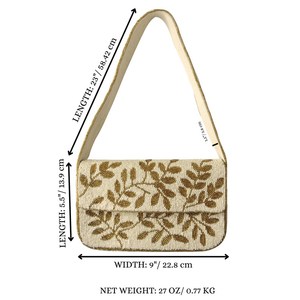 Ivory Gold <b>Leaf</b> Beaded Shoulder Bag, Bridal Beaded Purse, Elegant Handmade Evening Handbag, Wedding Clutch Bag, Vintage Inspired - Product Image 4