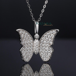 Pendentif Papillon Hip Hop Plaqué Or avec Diamants de Laboratoire Ronds Brillants Sertis Pavé, Bijou Charme de Luxe pour Femme, Idéal Cadeau - Product Image 4