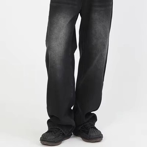 Jeans en denim streetwear pour homme, coupe droite, jambe large, taille mi-haute, grandes tailles, délavage clair - Product Image 2