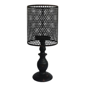 Metal Honeycomb Mesh Pillar <b>Candle</b> Holder On Pedestal Base Industrial Distressed Black Iron Cylinder Lantern Table Centerpiece - Product Image 1