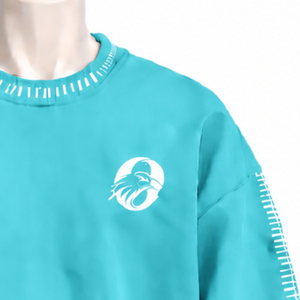 <b>Mens</b> Aqua Blue Stitched Border Distressed Crewneck Sweatshirt Oversized <b>Long</b> <b>Sleeve</b> Pullover Casual Streetwear Fashion <b>Top</b> - Product Image 4