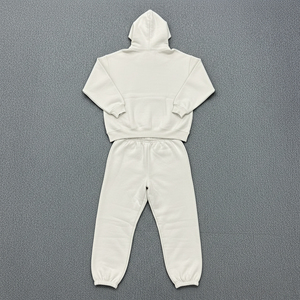 Men's White Hooded Sweatshirt <b>Set</b> Solid Color Casual Fleece Joggers Winter Wear 100% Cotton Streetwear Breathable - Product Image 3