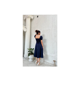 Robe bustier florale marine unie pour femme, 100 % coton, sans manches, coupe trapèze ajustée, idéale pour l'été, les soirées, les clubs et les tenues décontractées - Product Image 3