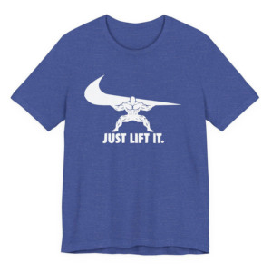 เสื้อยืด Just Lift It Muscle Man สีดำ แขนสั้น ผ้าคอตตอนเจอร์ซีย์ พิมพ์ลายโลโก้ด้านหน้า คอกลม ทรงปกติ สำหรับผู้ชาย เสื้อยืดออกกำลังกาย - Product Image 4