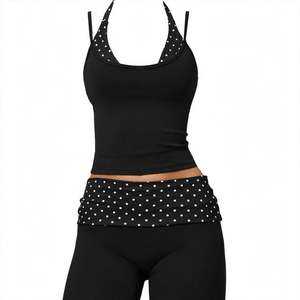 Wholesale Women's Halter Neck Square Neck Backless High-Waisted <b>Legging</b> Set Solid/Dot <b>Pattern</b> Spandex/Nylon 5-Piece Custom Set - Product Image 5