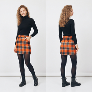 Plaid Mini <b>Skirt</b> Women Casual Straight Fit Soft Woven <b>Skirts</b> Autumn Style With Pocket Regular Waistline Mini <b>Skirts</b> Women - Product Image 4